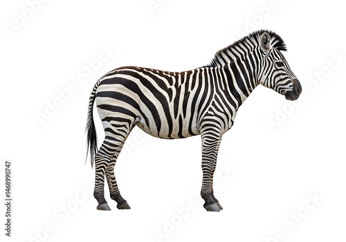 Full body zebra standing isolated on white background in studio shot