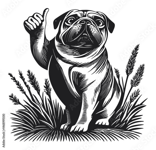 Wallpaper Mural Vintage Style Vector Illustration of Friendly Pug Dog with Thumbs Up Torontodigital.ca