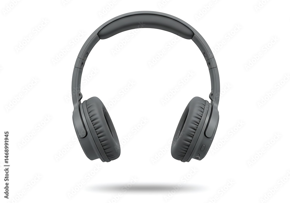 Fototapeta premium Gray wireless headphones, isolated on white background, for music listening