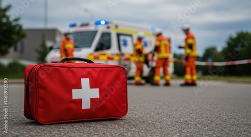 First Aid Kit Emergency Response Team Medical Aid Paramedics on Scene
