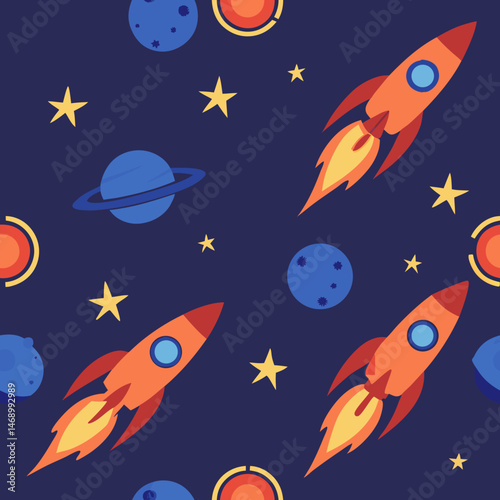 Cute cartoon rockets seamless pattern, for kids fabric, and textile design