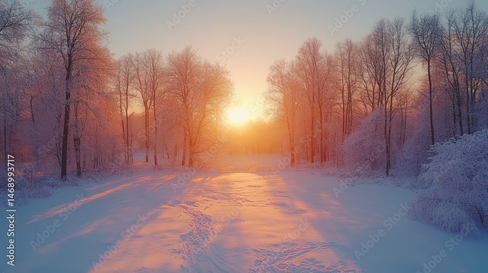 Obraz premium Winter Forest Snow Sunset