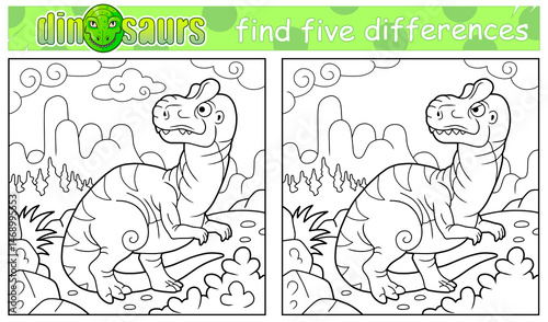 prehistoric funny dinosaur coloring book, find five differences