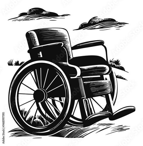 Vintage Style Vector Graphic of a Classic Wheelchair Design