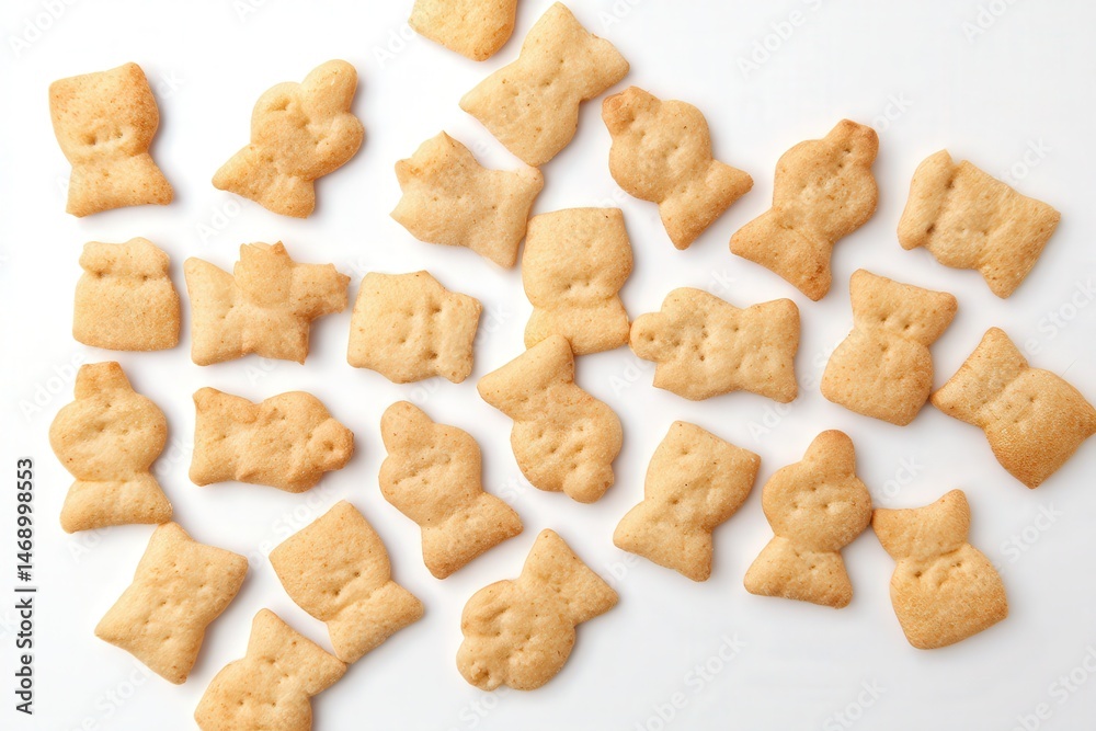 Scattered animal-shaped crackers on white background
Scattered animal-shaped crackers on white background