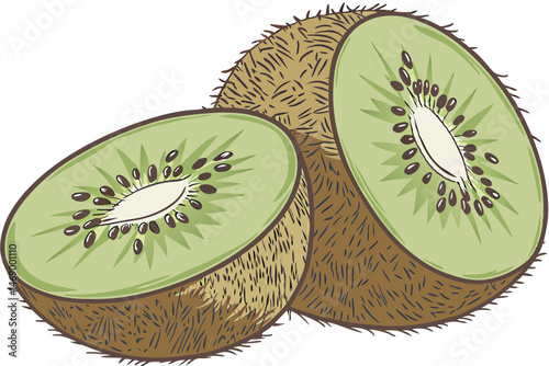 181 kiwi fruit, realistic, high detail, textured, photorealistic, studio lighting, white background