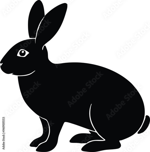 Black silhouette of a rabbit sitting calmly.