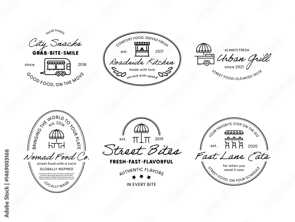 Obraz premium Street fast food cafe eatery delivery minimalist line logo design template vector flat illustration