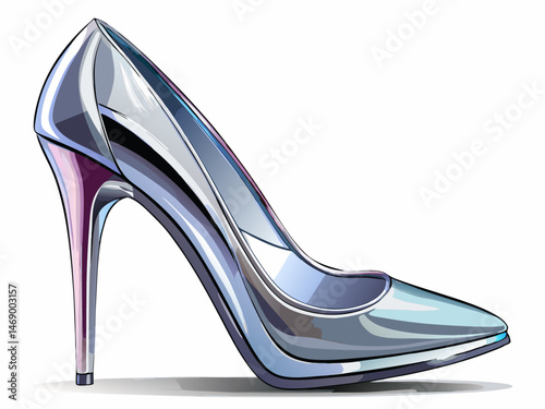 vector of Shiny silver high heel on transparent background