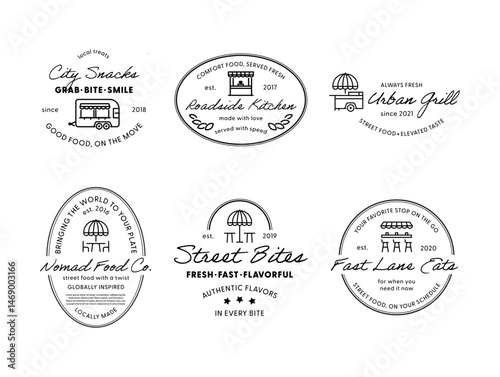 Street fast food cafe eatery delivery minimalist line logo design template vector flat illustration