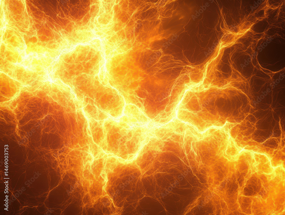 Fototapeta premium Vibrant fiery lightning bolt sparks bright yellow and orange Electric discharge with dynamic energy and detailed electric storm illustration in vivid colors