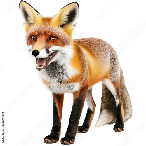 A majestic fox in its natural habitat captured in stunning detail with lush greenery in the background isolated on transparent background..