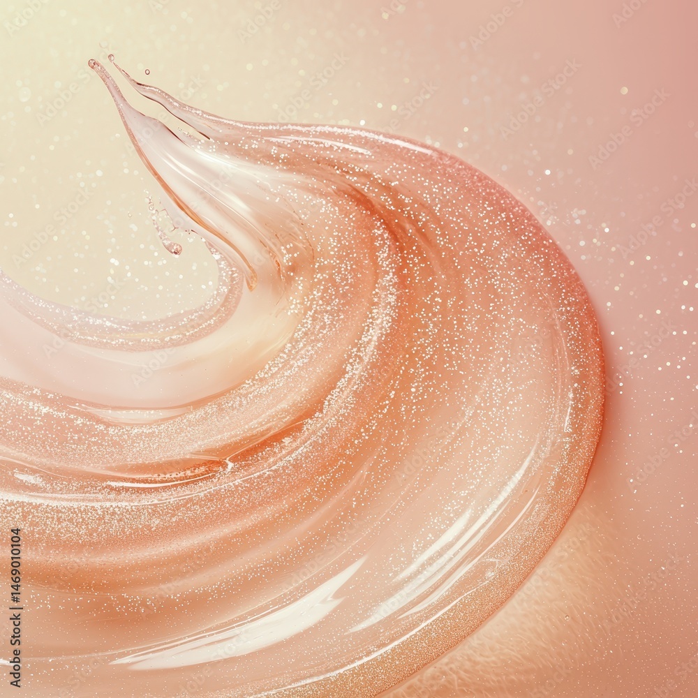 Fototapeta premium Elegant flowing liquid with shimmer effect on a soft pink background