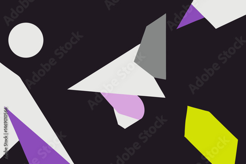 Abstract Geometric Art Purple White Yellow Shapes on Dark Background
