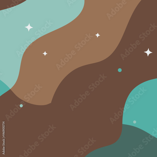 Abstract Teal Brown Waves Background Design Soft Curves Minimalist Style Subtle Sparkle