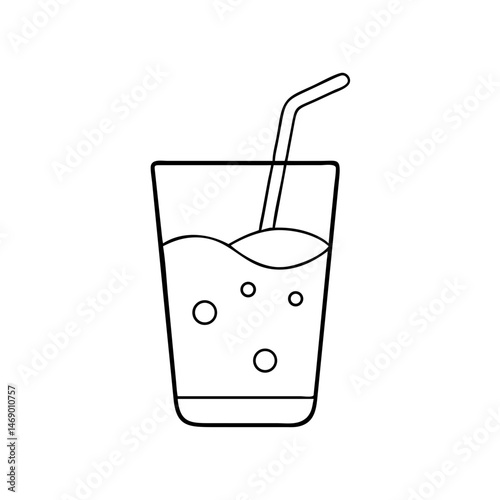 Thin Line Drink Icon with Straw and Bubbles, contour icon, thin line  