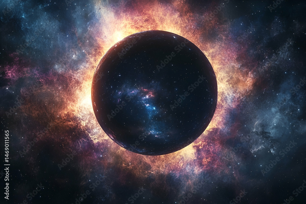 Obraz premium Cosmic celestial body surrounded by vibrant nebulae.