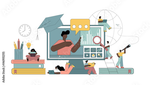 Concepts e-learning, ?nline education at home.eps