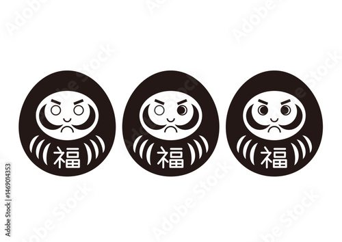 かわいいだるまの白黒ベクターイラスト