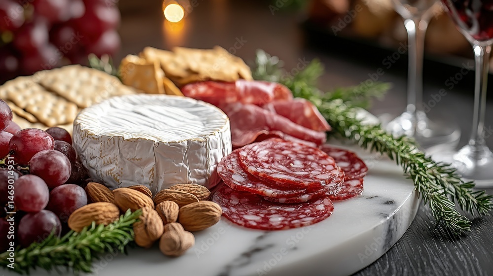 Gourmet Cheese and Charcuterie Board with Red Grapes and Almonds Gourmet Cheese and Charcuterie Board with Red Grapes and Almonds