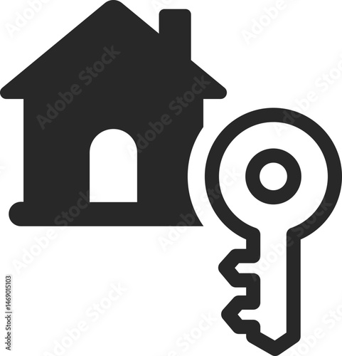House with key icon symbolizing home ownership or real estate access, solid icon vector.