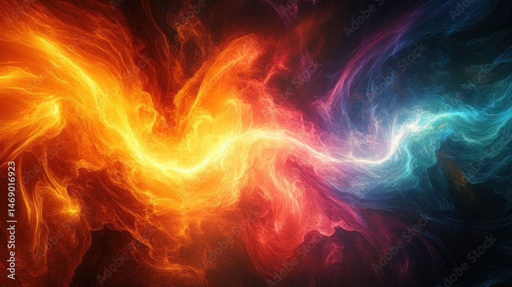Fototapeta premium Abstract fiery and icy swirls, a cosmic dance of contrasting elements. 