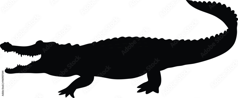 Fototapeta premium Silhouette of an alligator on a white background, vector illustration.