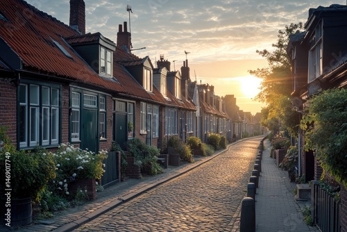 Quaint European street at dawn