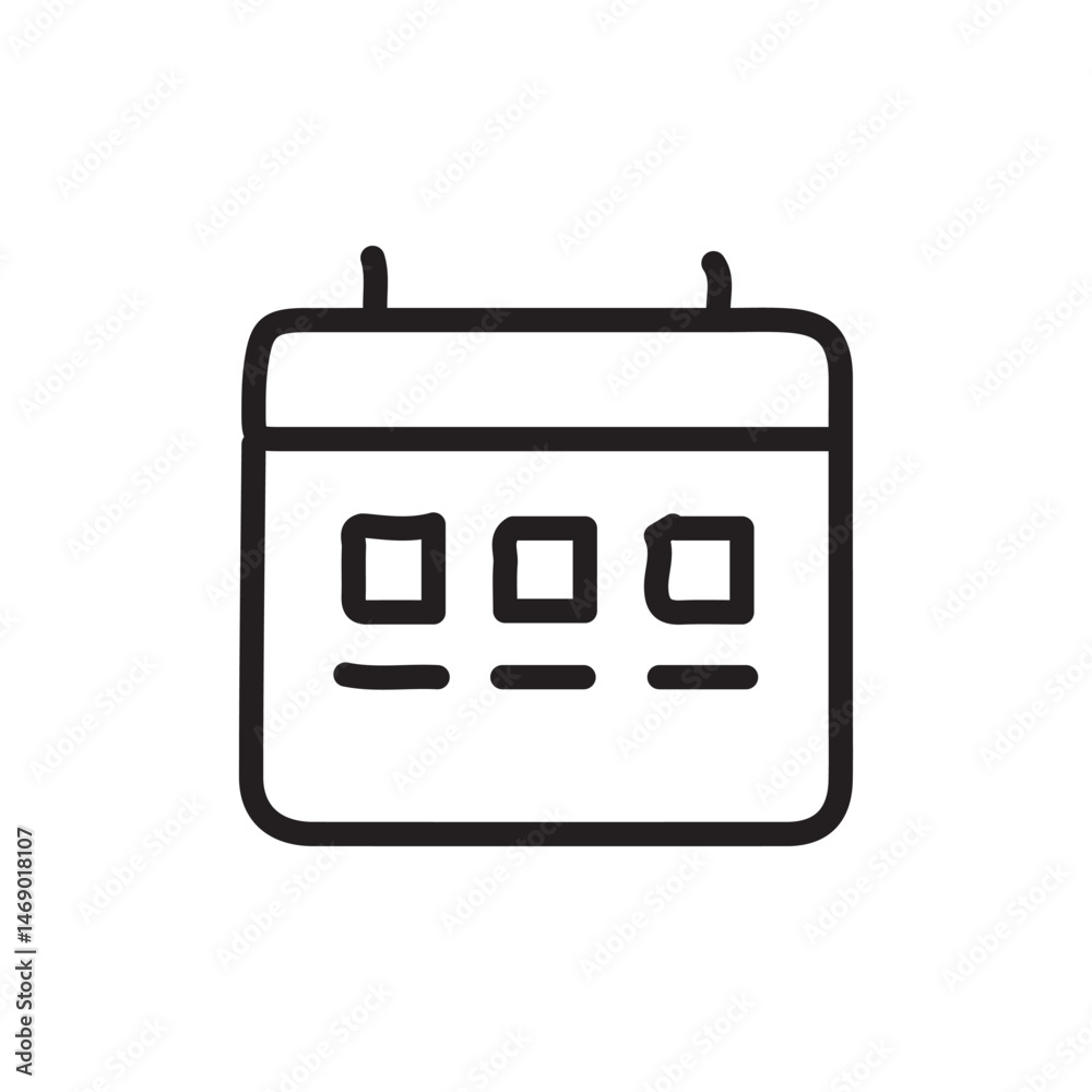 Simple calendar icon, outlined in black. Shows three boxes for dates Simple calendar icon, outlined in black. Shows three boxes for dates