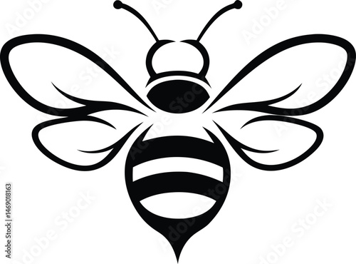  Black silhouette of a bee with striped body and detailed wings.