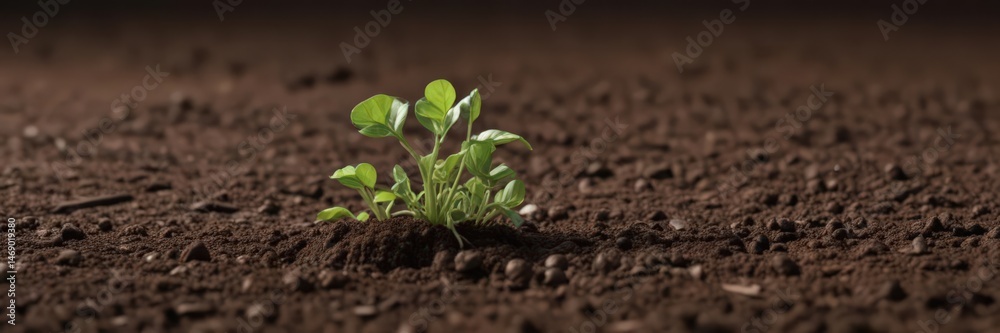 Fototapeta premium Pea sprout pushing through dark brown soil, early growth stage , organic, plantlife, life