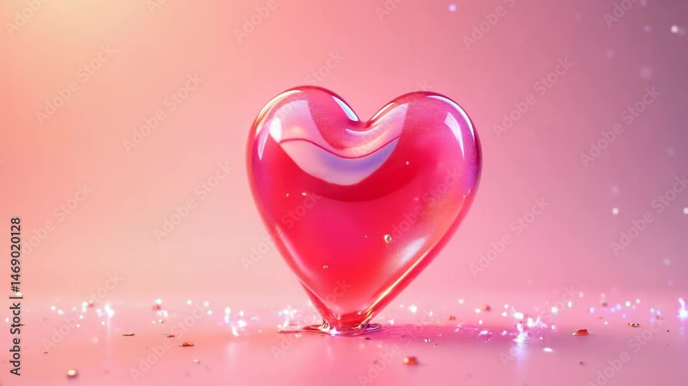 Glossy pink heart shaped decoration on a soft gradient background