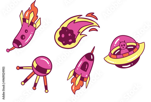 Cute Space Galaxy and Spaceships Vector Set	Astro