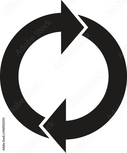 Black circular arrows icon indicating a refresh or reload action, symbolizing repetition or updates.