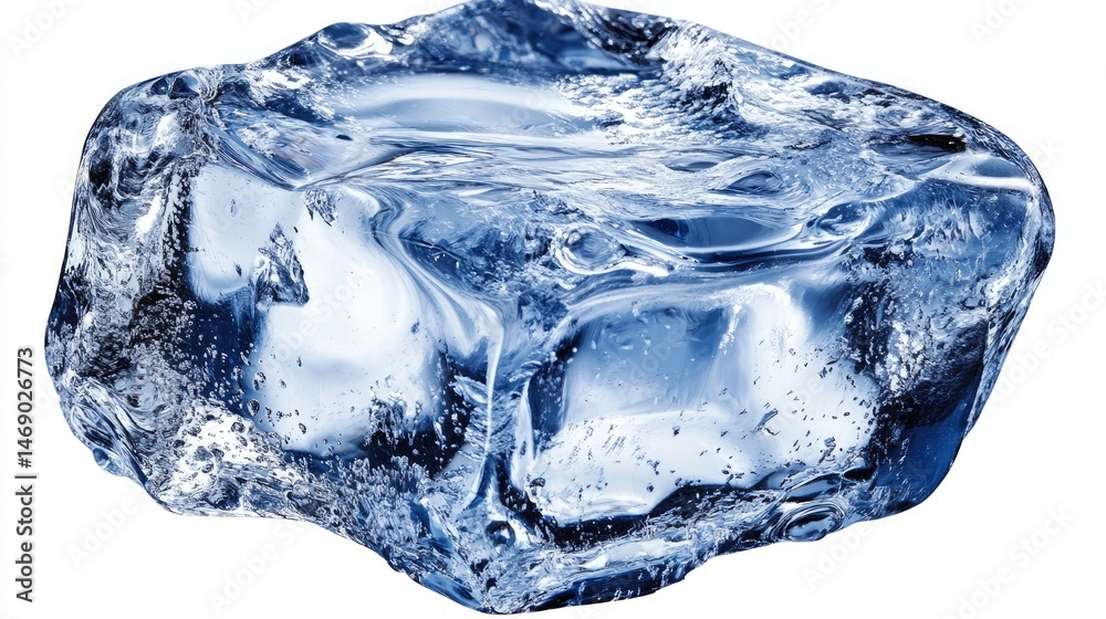 Fototapeta premium Close-up view of a single, large, irregular ice cube.