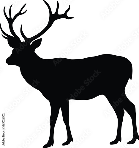 Black silhouette of a deer with antlers, representing wildlife, nature, and forest themes.