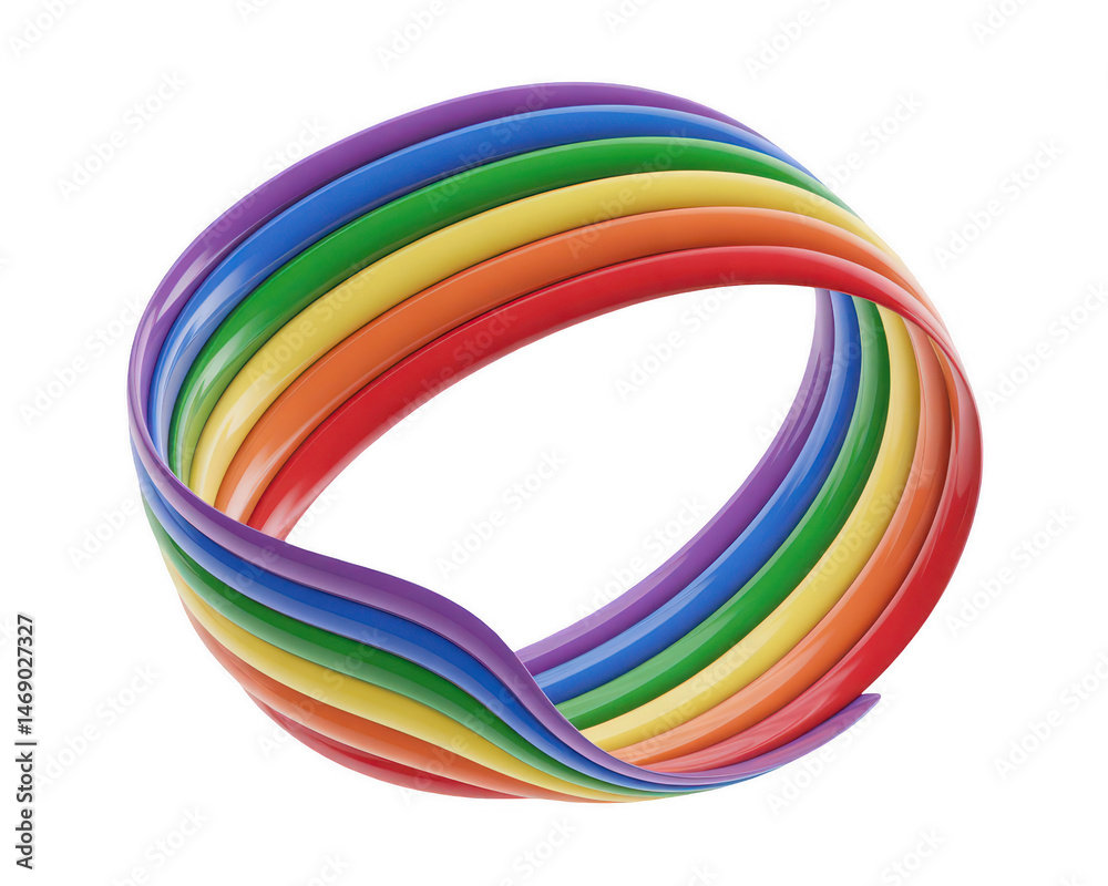 A colorful rainbow ring with a glossy finish on a black background in a studio shot illustration A colorful rainbow ring with a glossy finish on a black background in a studio shot illustration