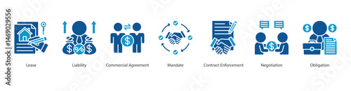 Commercial Contracts web banner icon sheet lease, liability, commercial agreement, mandate, contract enforcement, negotiation, obligation