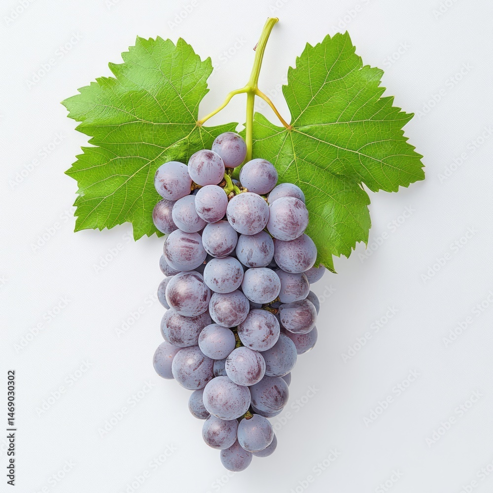 Fototapeta premium Close-up view of a bunch of purple grapes on a stem.