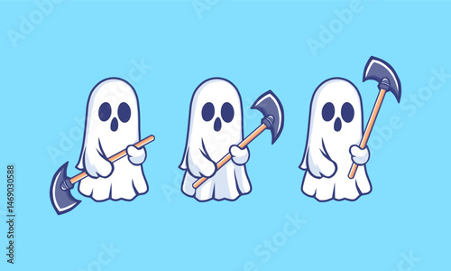 vector illustration of a ghost holding a scythe, cute ghost