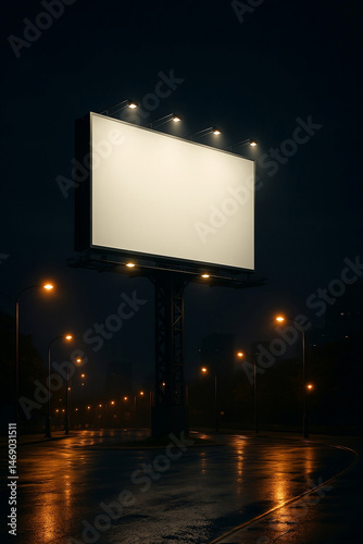 Horizontal or lanscape billboard mockup at night,  for ads, branding, and outdoor promotion previews.