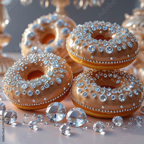 A surreal luxury still life of spaghetti infused with diamonds and crystal-studded jewelry — delicate pasta strands tangled with shimmering gems, glittering bracelets, and faceted crystals.