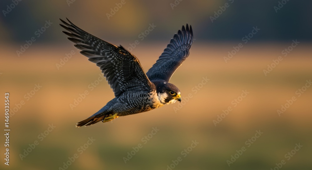 Obraz premium Peregrine falcon in flight soaring gracefully with wings extended widely