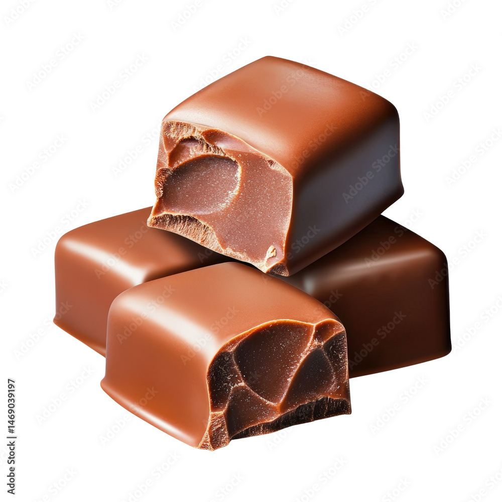 Three pieces of dark chocolate arranged neatly on a simple background showcasing their rich texture and flavor isolated on transparent background.. Three pieces of dark chocolate arranged neatly on a simple background showcasing their rich texture and flavor isolated on transparent background..