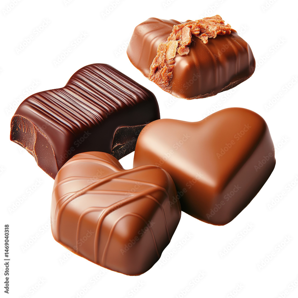 Obraz premium Assorted chocolates in elegant presentation with various textures and flavors perfect for gifting and indulgence isolated on transparent background..