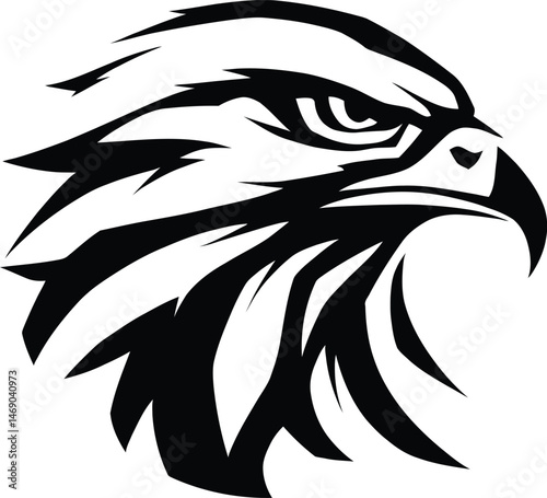 Fierce Eagle Head Silhouette Featuring Bold, Flowing Feathers and an Intense, Piercing Gaze, Capturing the Strength and Regal Presence of This Iconic Bird of Prey
