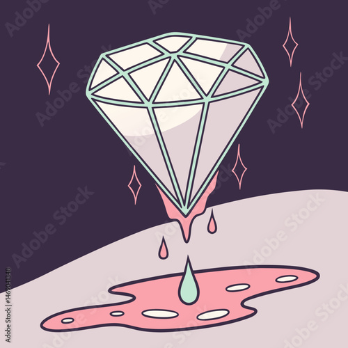 Diamond heart dripping holographic goo, romantic yet edgy vibe

