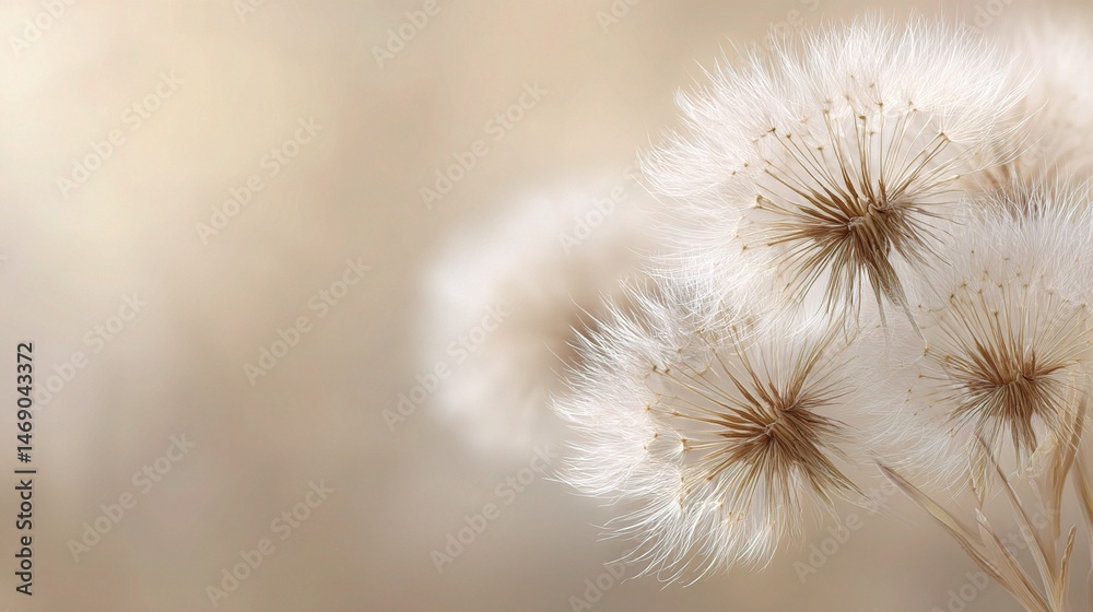 Soft Dandelion Fluff Floating Gently Across Soft Beige Background Soft Dandelion Fluff Floating Gently Across Soft Beige Background