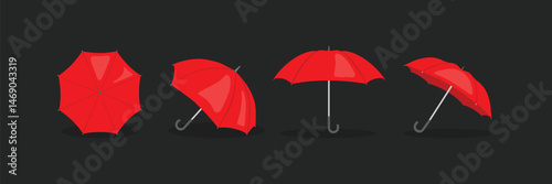 Set of different Umbrellas in various positions. Open and folded umbrellas. Muted colors. Hand drawn colored Vector illustration. Cartoon style. Design templates. All elements are isolated