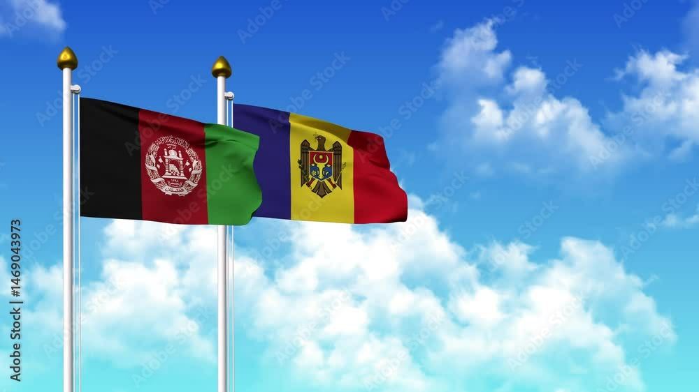 Waving flags of AFGHANISTAN and MOLDOVA on pole included with alpha channel Waving flags of AFGHANISTAN and MOLDOVA on pole included with alpha channel
